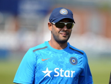 DERBY, ENGLAND - JULY 2:  Stuart Binny of India warms up prior to play during day two of the tour match between Derbyshire and India at The 3aaa County Ground on July 2, 2014 in Derby, England. (Photo by Clint Hughes/Getty Images)