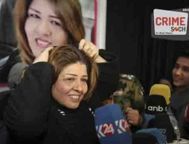 Iraqi journalist Afrah Shawqi al-Qaisi, who was abducted last week, speaks to journalists a day after her release, in Baghdad, Iraq, Wednesday, January 4, 2017. Police are questioning al-Qaisi who was abducted last week from her Baghdad home. Details remain sketchy about the abduction of  al-Qaisi, a known vocal critic of Iraq’s endemic corruption. No group has claimed responsibility for snatching her. (AP Photo/ Karim Kadim)