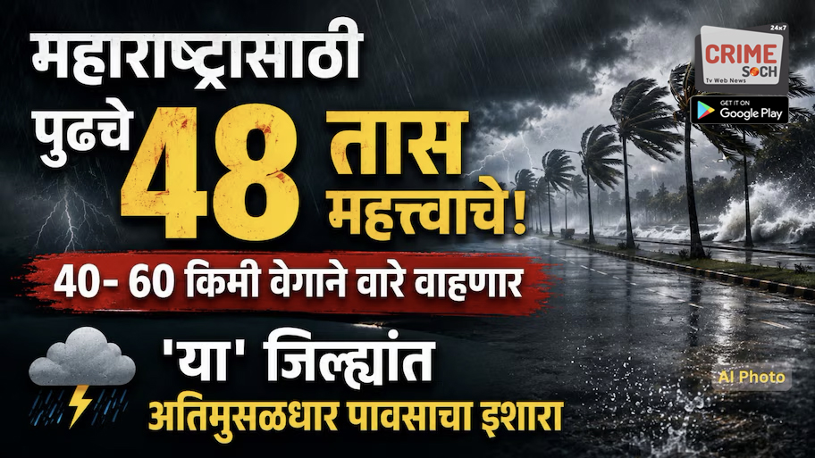 महाराष्ट्रासाठी पुढचे 48 तास महत्त्वाचे! 40- 60 किमी वेगाने वारे वाहणार, ‘या’ जिल्ह्यांत अतिमुसळधार पावसाचा इशारा